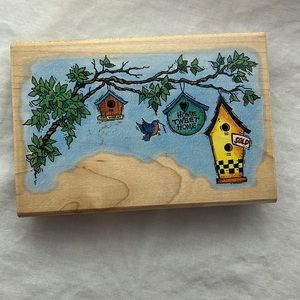 Vintage Home Tweet Home Stamp 1998 blue bird and birdhouses